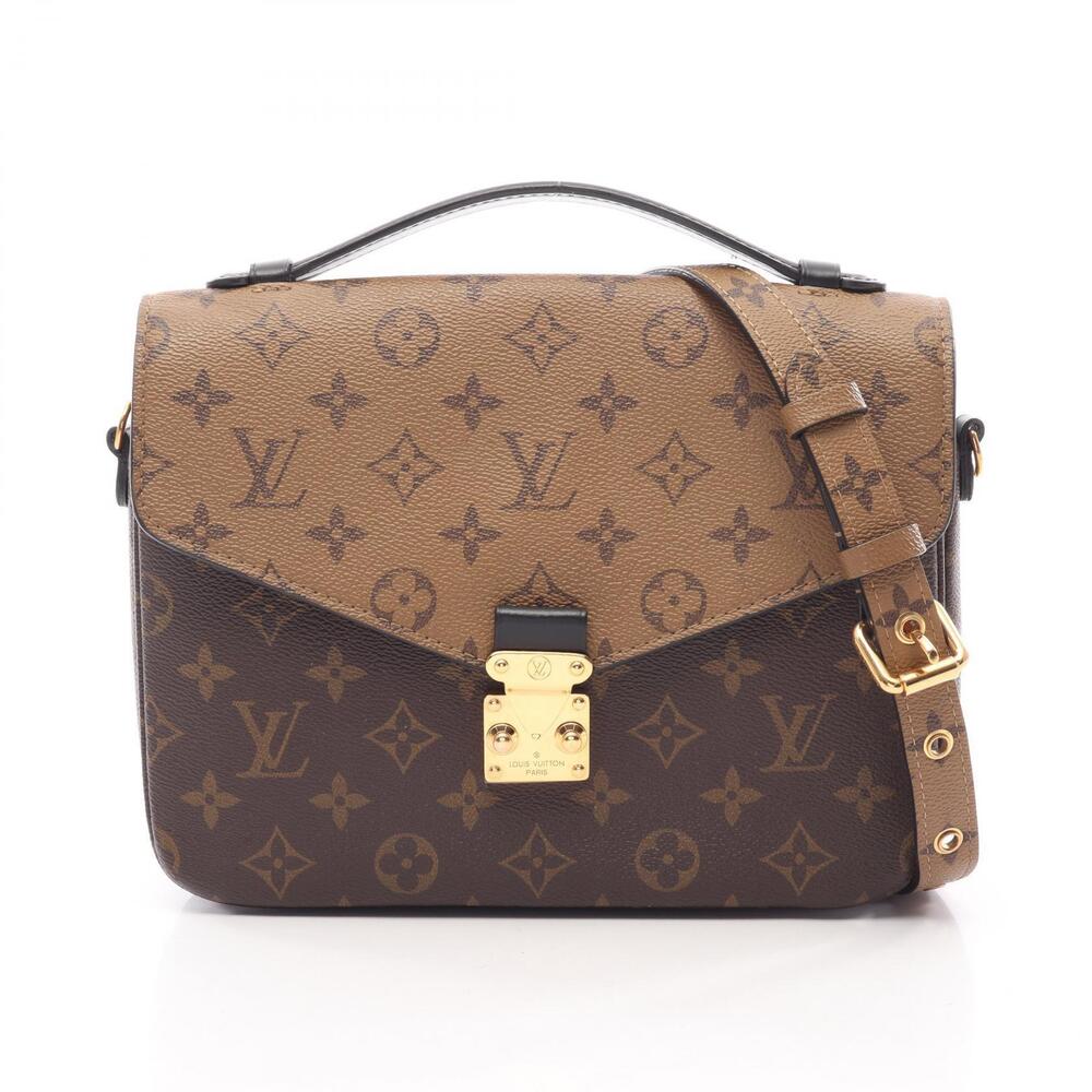 Louis Vuitton Pochette Metis Top Handle Bag Canvas Leather Monogram Black Brown